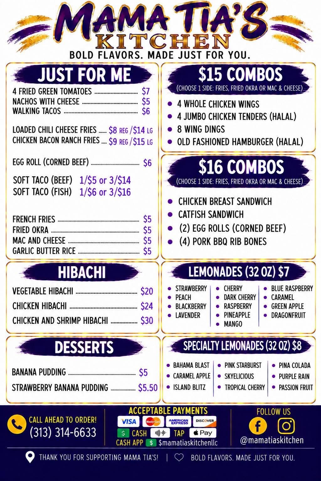 Seasonal & Special Event Menu from Mama Tia's Kitchen
